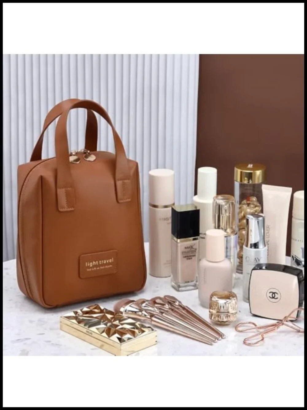 Large Capacity Travel Makeup Bag, Waterproof PU Leather Cosmetic Organizer with